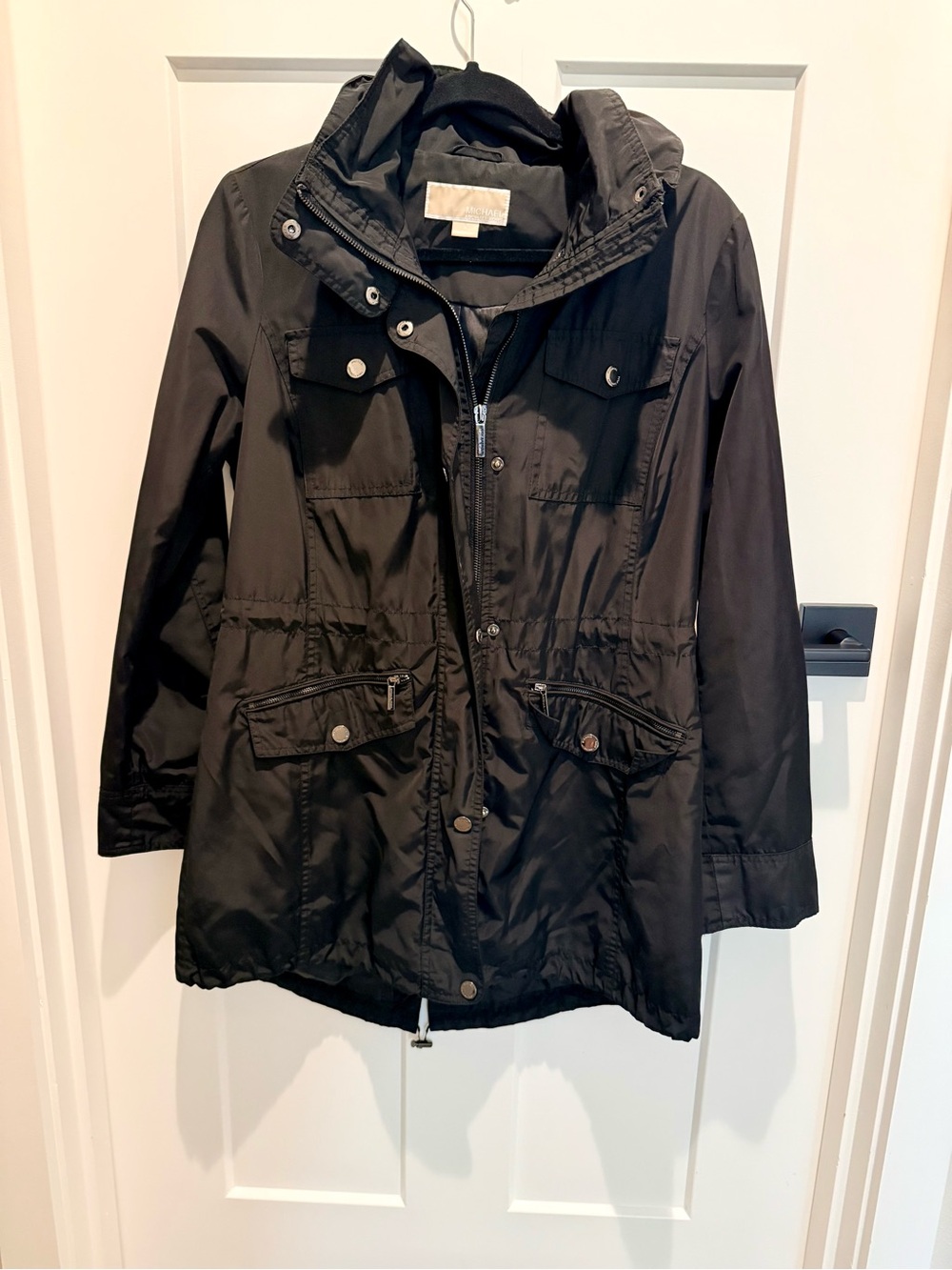 MICHAEL Michael Kors Black Hooded Utility Jacket with Drawstring Waist